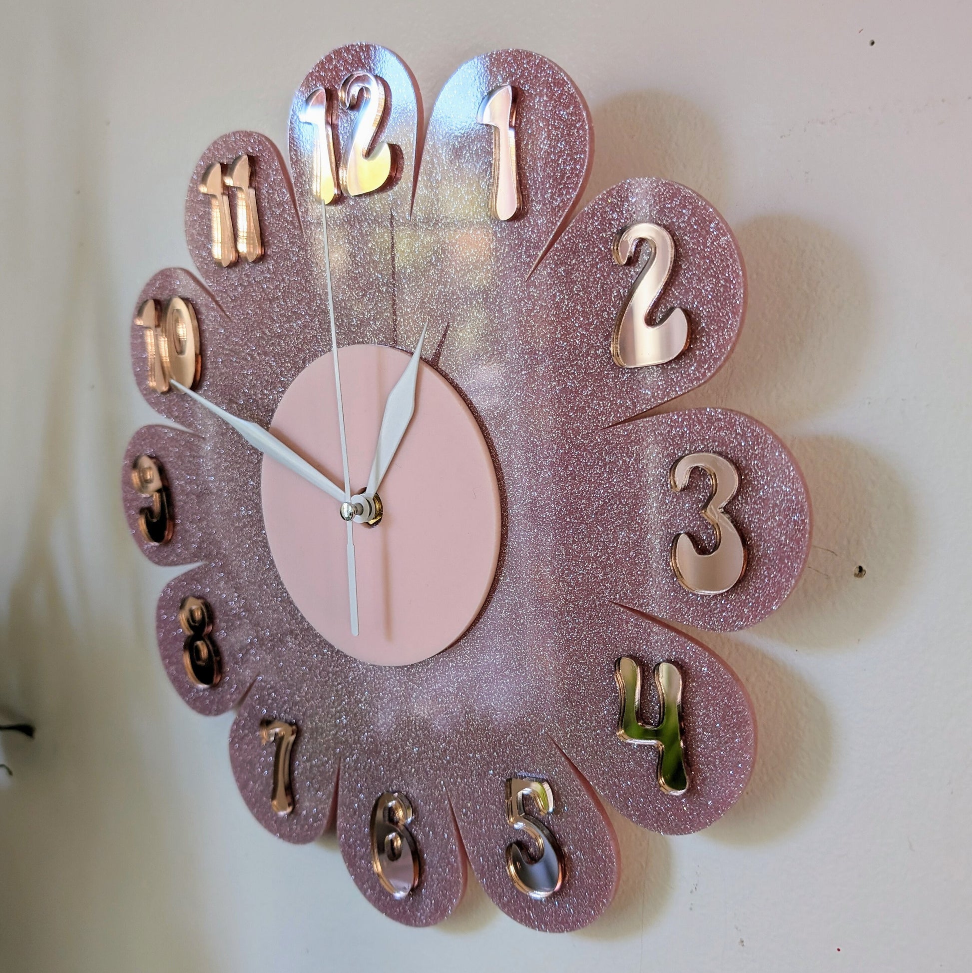 Blush Glitter Daisy Wall Clock