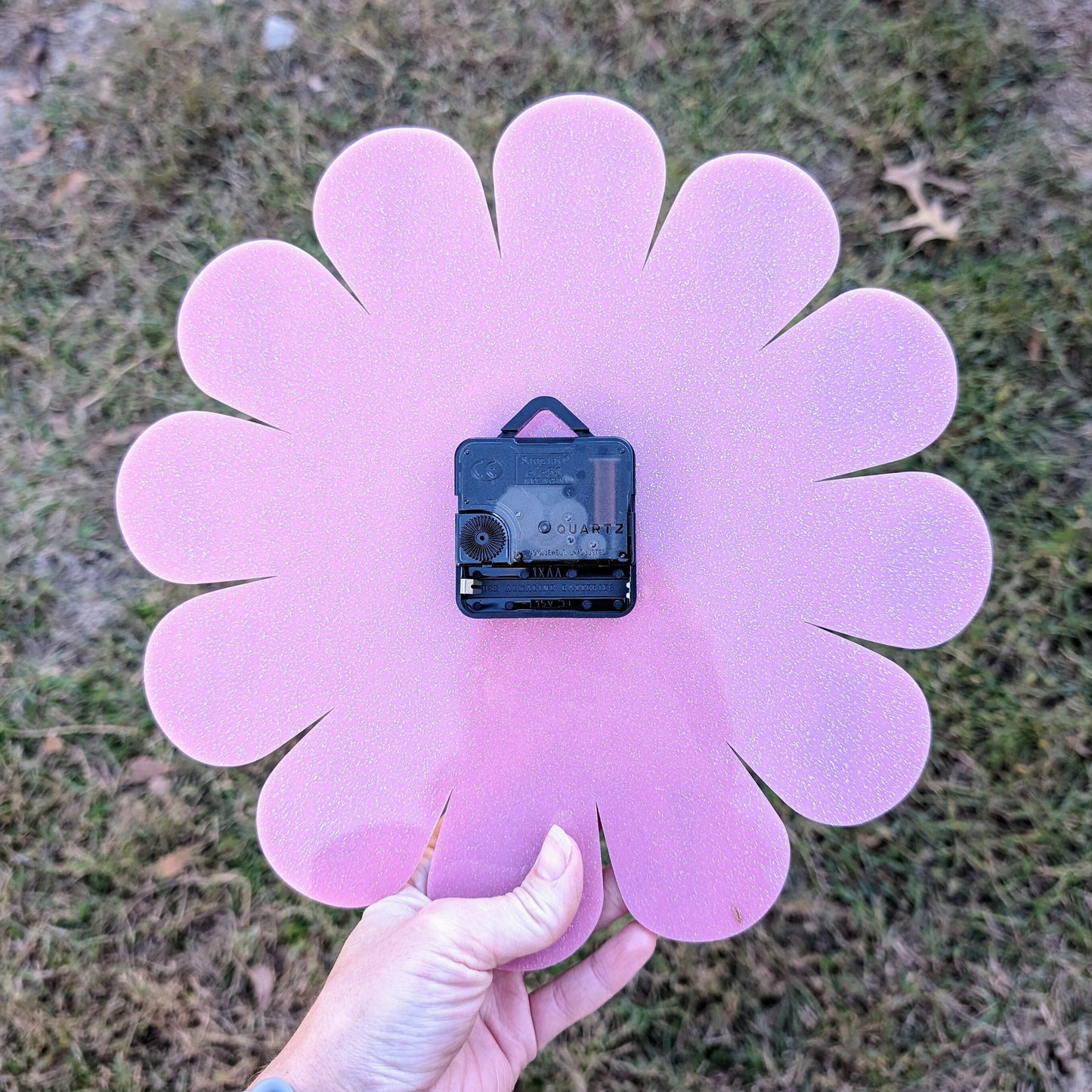 Blush Glitter Daisy Wall Clock