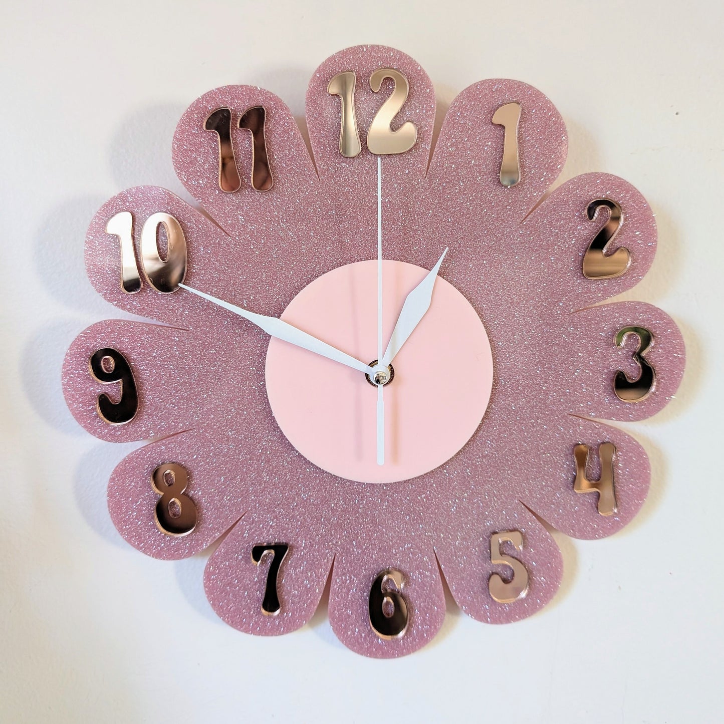 Blush Glitter Daisy Wall Clock