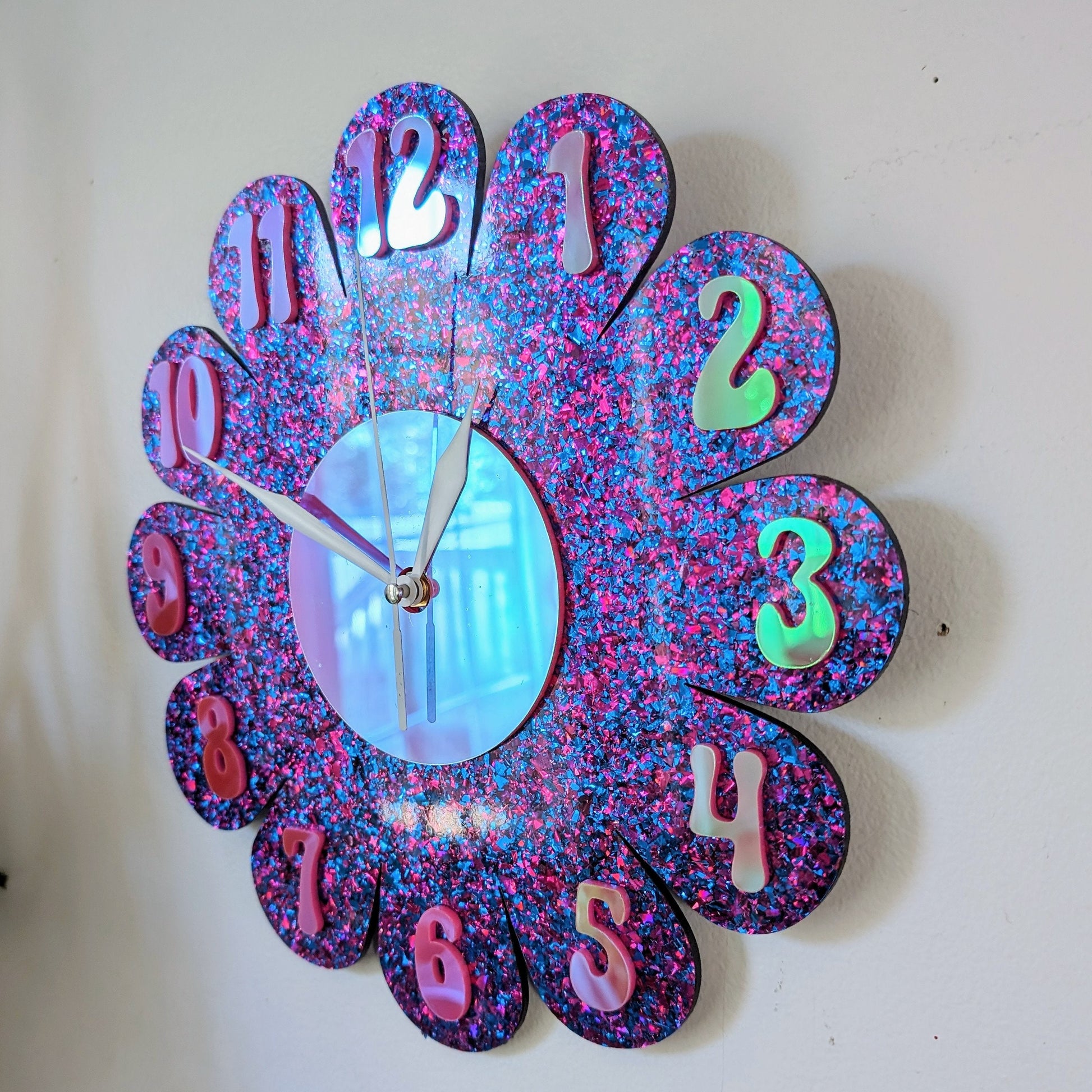 Purple Glitter Daisy Wall Clock