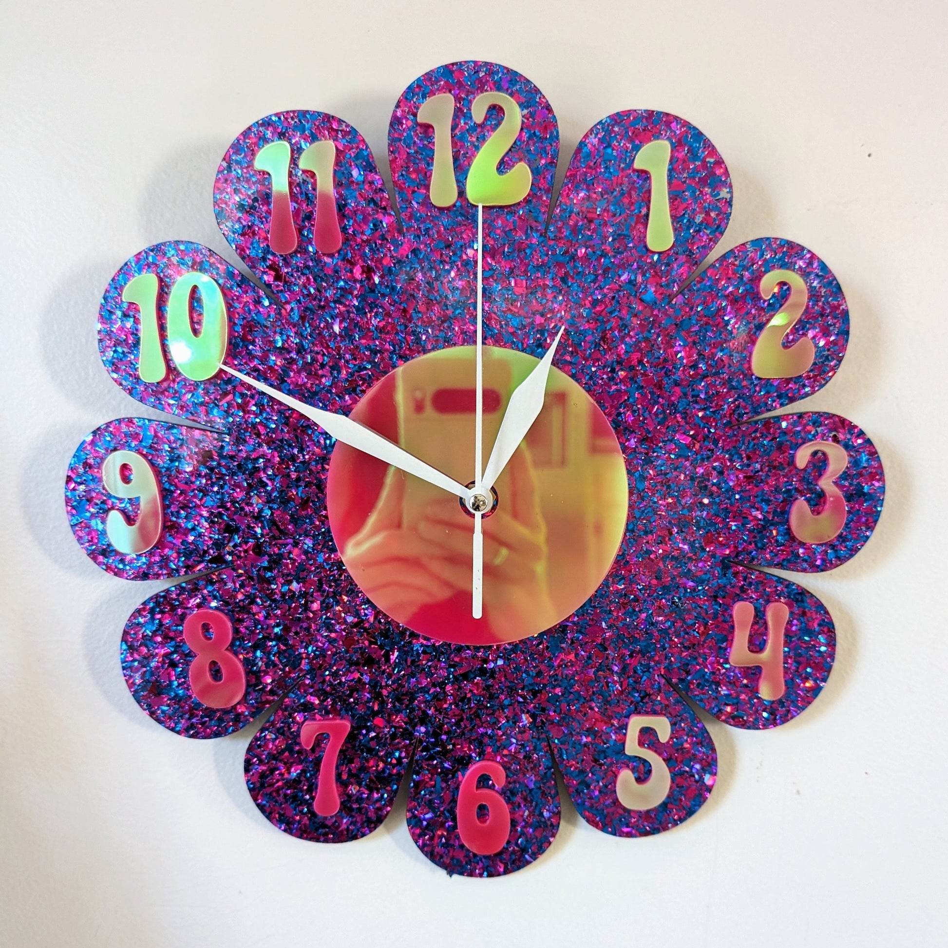 Purple Glitter Daisy Wall Clock