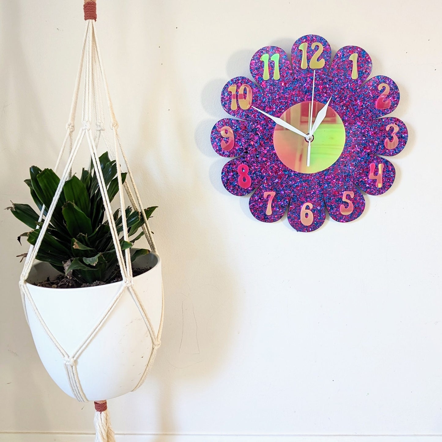 Purple Glitter Daisy Wall Clock