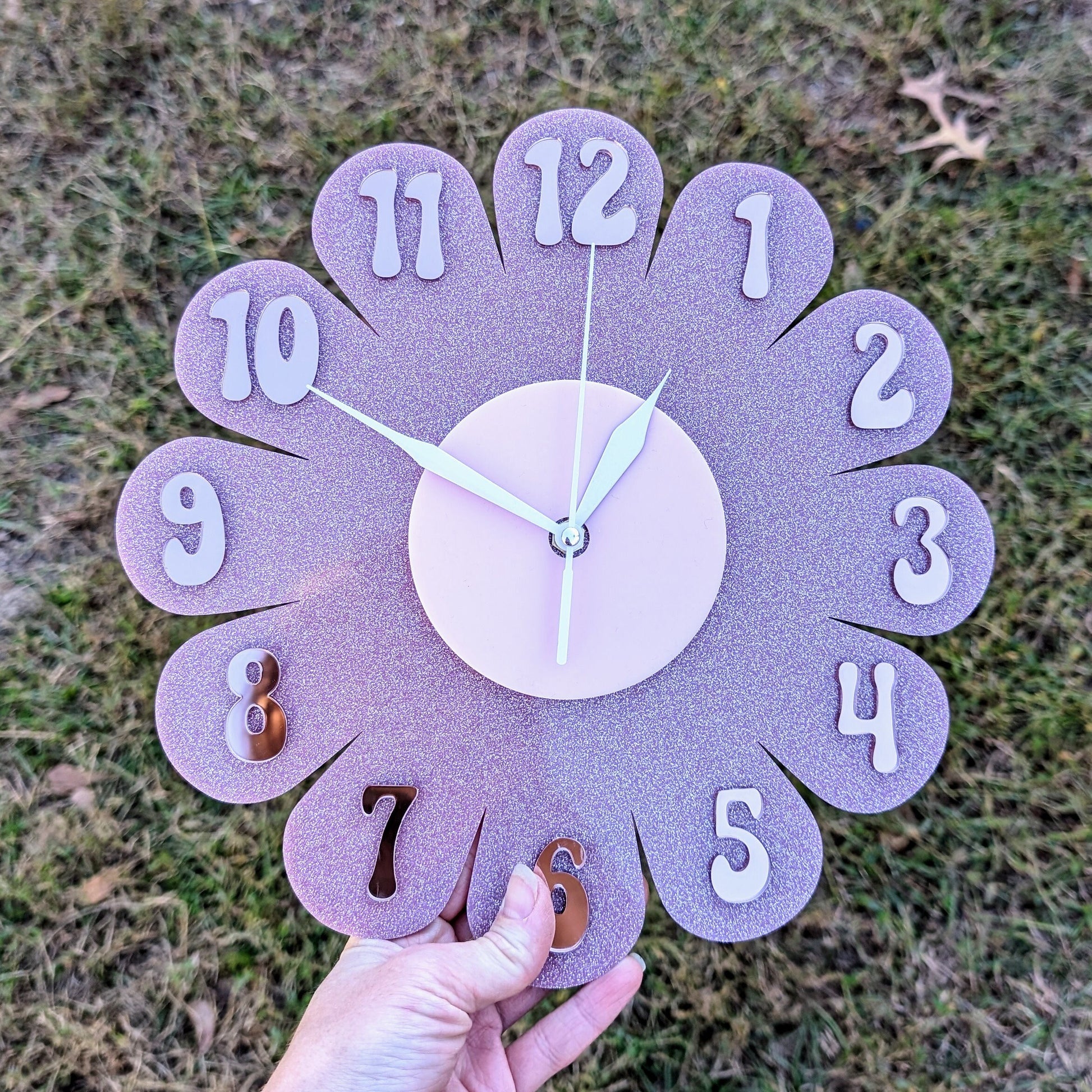 Blush Glitter Daisy Wall Clock