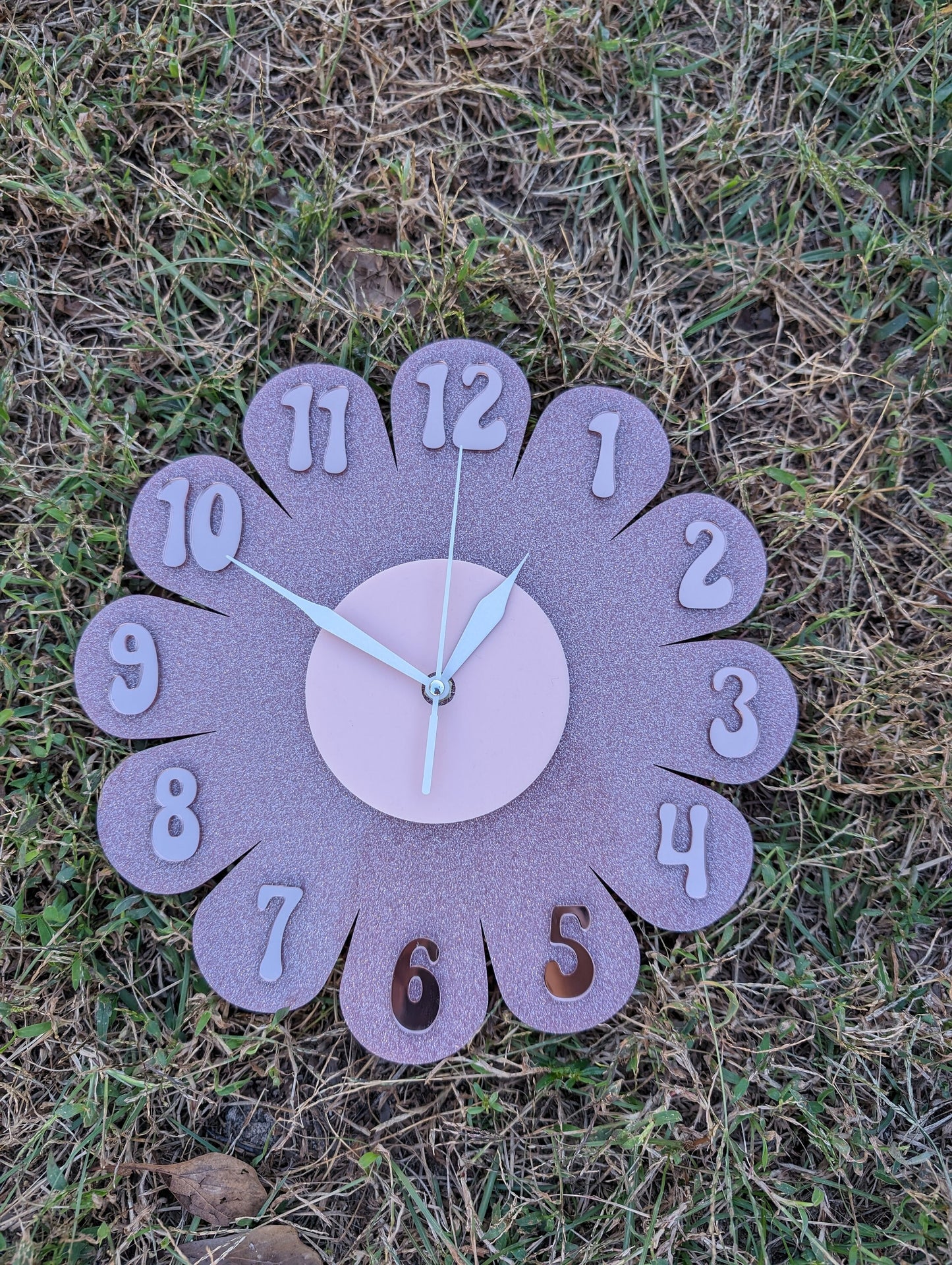 Blush Glitter Daisy Wall Clock