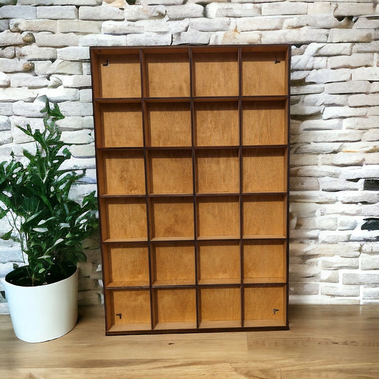 24 Compartment Wooden Display Shelf - 4x4 - Trinket Shelf - Curio Cabinet