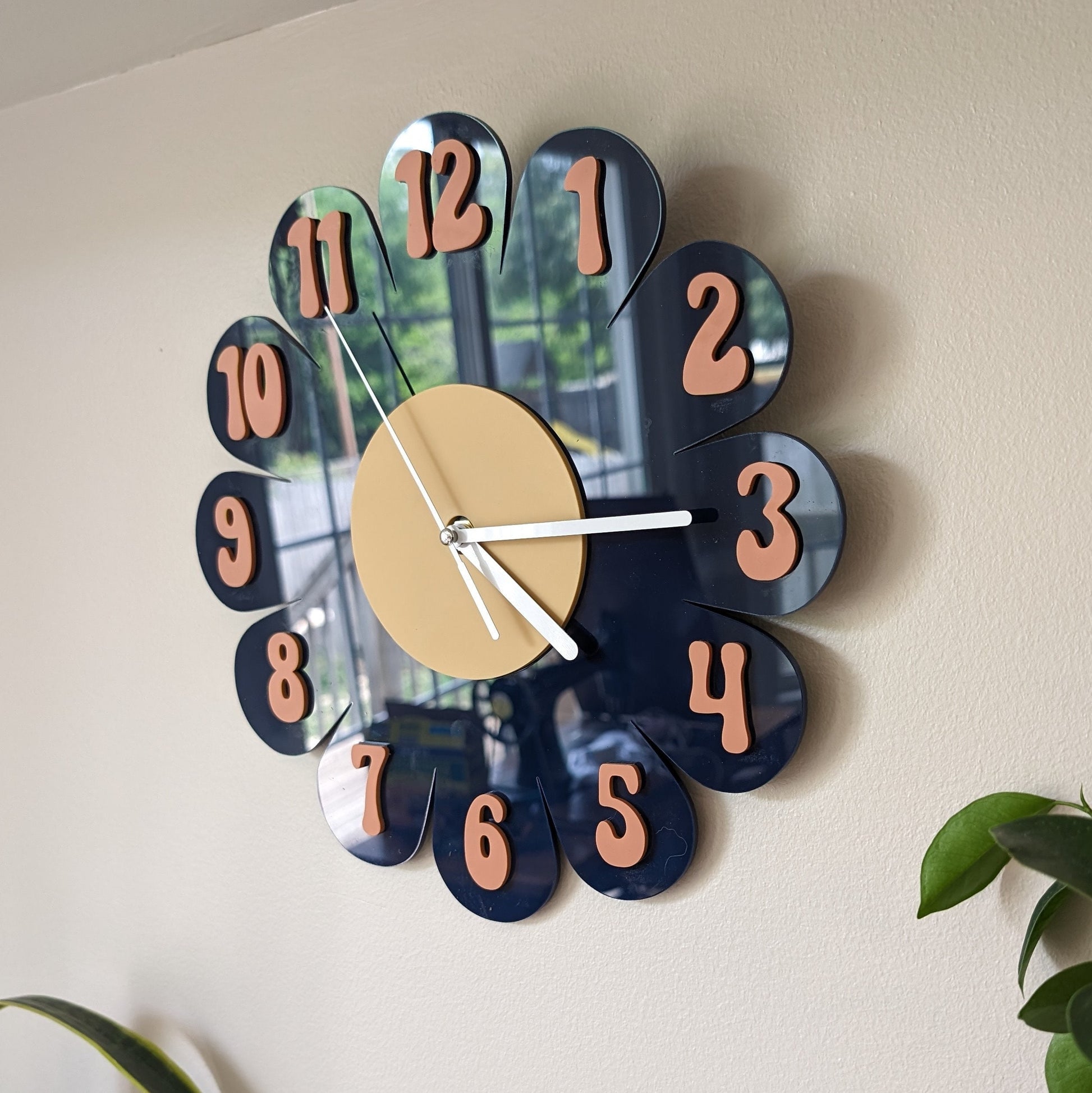 Navy Daisy Wall Clock