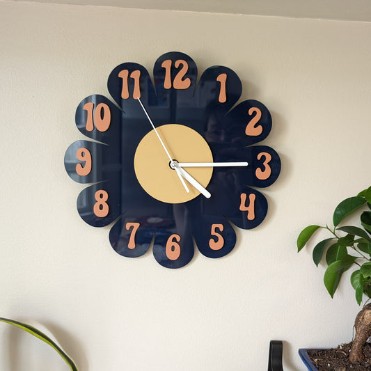 Navy Daisy Wall Clock