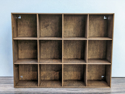 12 Compartment Wooden Display Shelf -5x5 - Trinket Shelf - Curio Cabinet