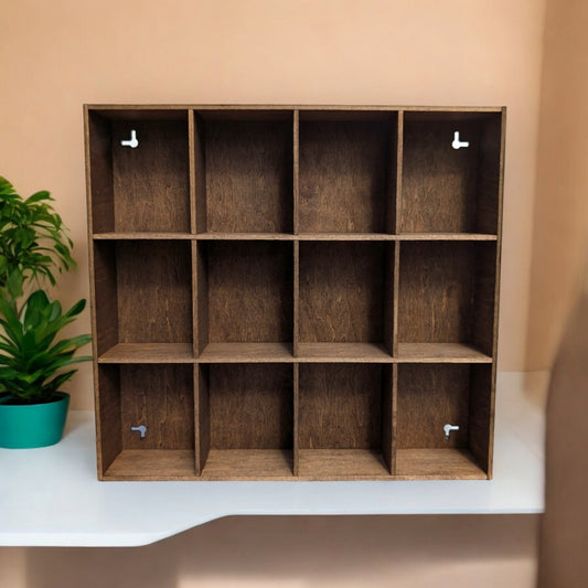 12 Compartment Wooden Display Shelf- 5x4 - Trinket Shelf - Curio Cabinet