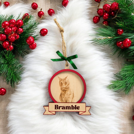 Custom Cat Pet Photo Engraved Family Memory Ornament -Personalized Memorial Picture Ornament - Custom Family Christmas Ornament - Photo Gift