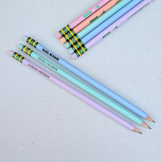 Personalized Pastel Pencils - Custom Back to School Supplies - Monogrammed Pencils - Cute School Supplies - #2 Engraved Pencils - College