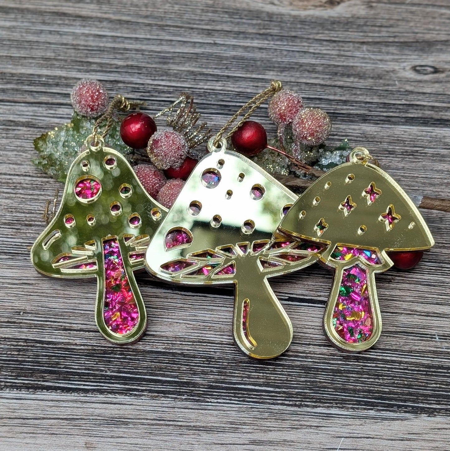 Set of 3 Mushroom Ornaments