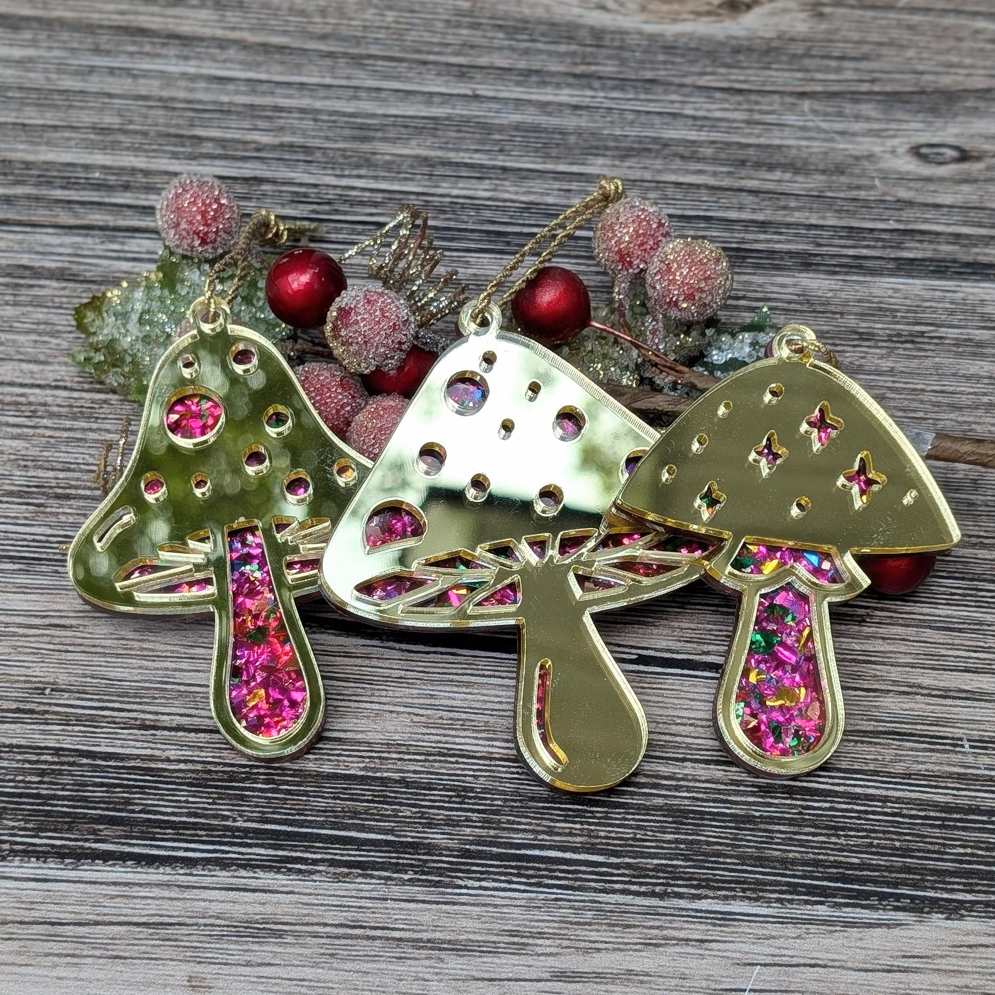 Set of 3 Mushroom Ornaments