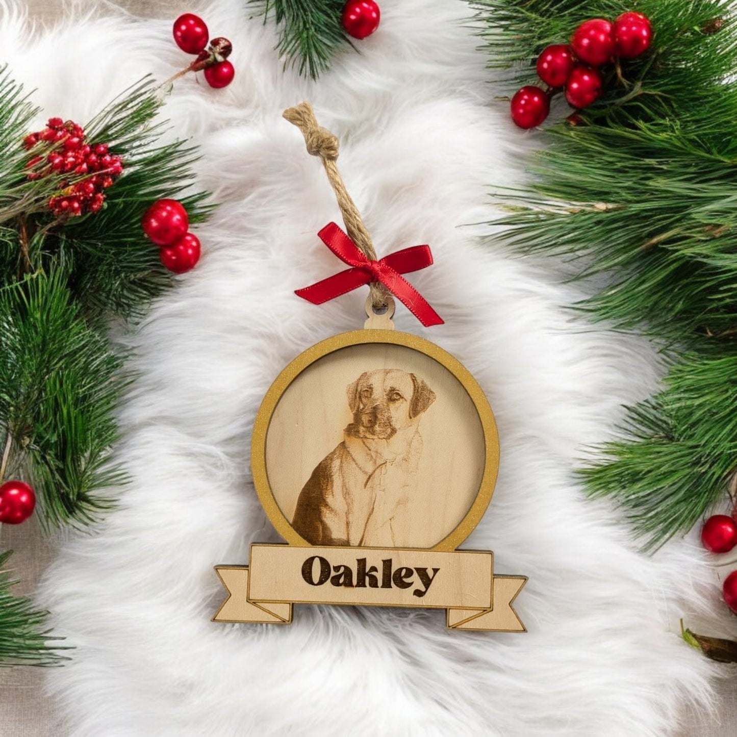 Custom Pet Dog Photo Engraved Family Memory Ornament -Personalized Memorial Picture Ornament - Custom Family Christmas Ornament - Photo Gift