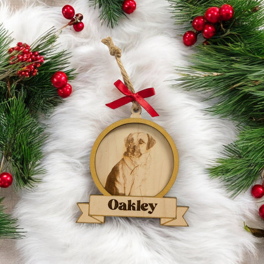 Custom Pet Dog Photo Engraved Family Memory Ornament -Personalized Memorial Picture Ornament - Custom Family Christmas Ornament - Photo Gift