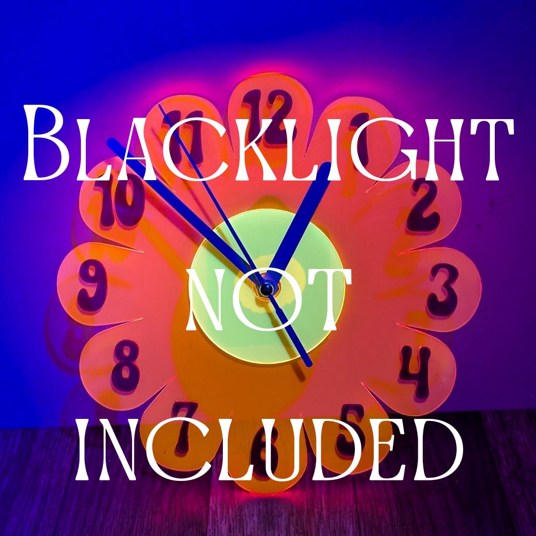 Blacklight Retro Daisy Wall Clock - Funky Wall Clock - Glow in the Dark Clock
