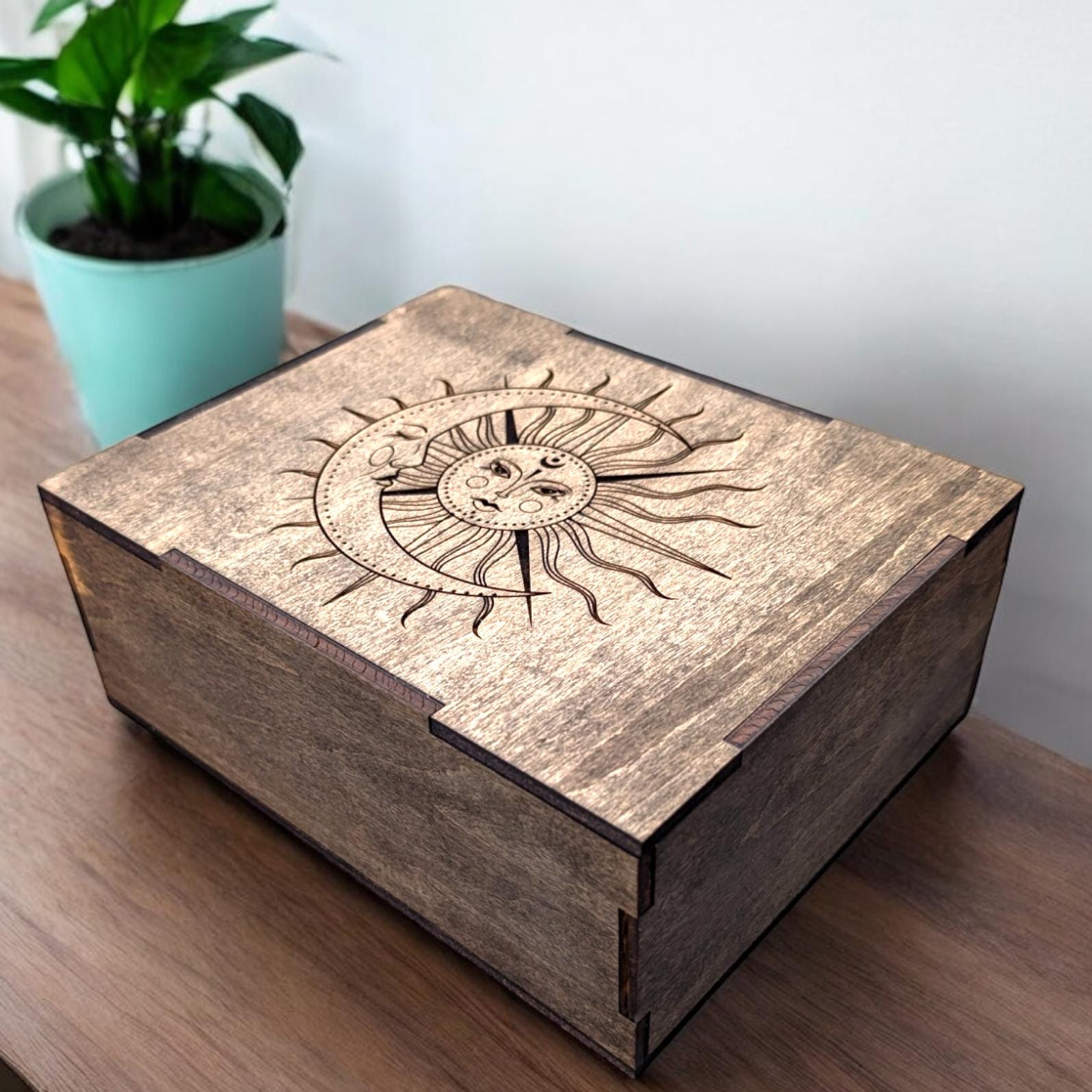 Custom Sun & Moon Wooden Display Box - Crystal Box- Curio Cabinet- Knick Knack Display - Printer Tray -Custom Organizer Display - Tarot Box