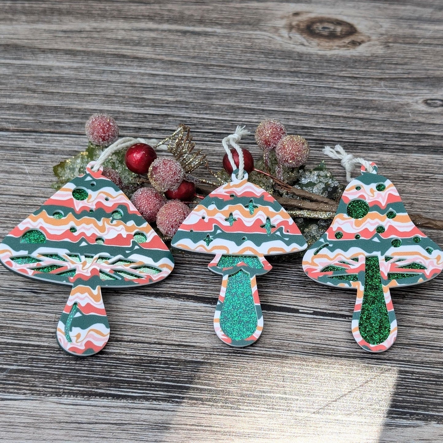 Set of 3 Mushroom Ornaments