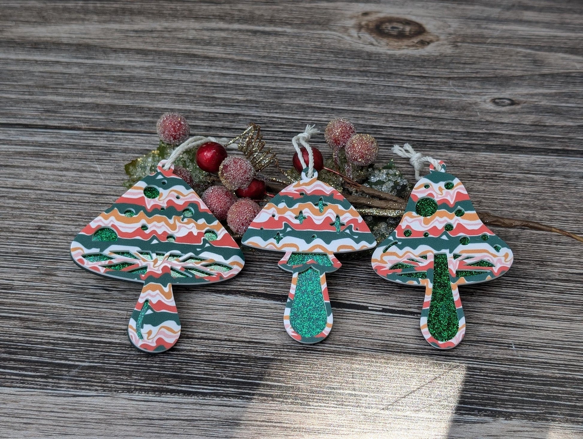 Set of 3 Mushroom Ornaments