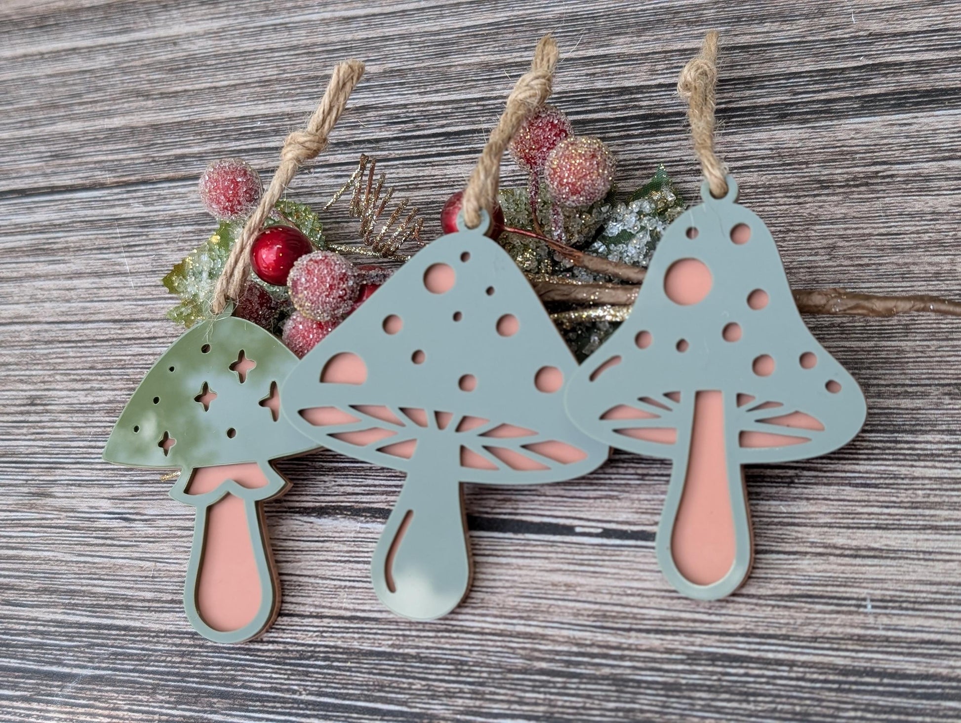 Set of 3 Mushroom Ornaments