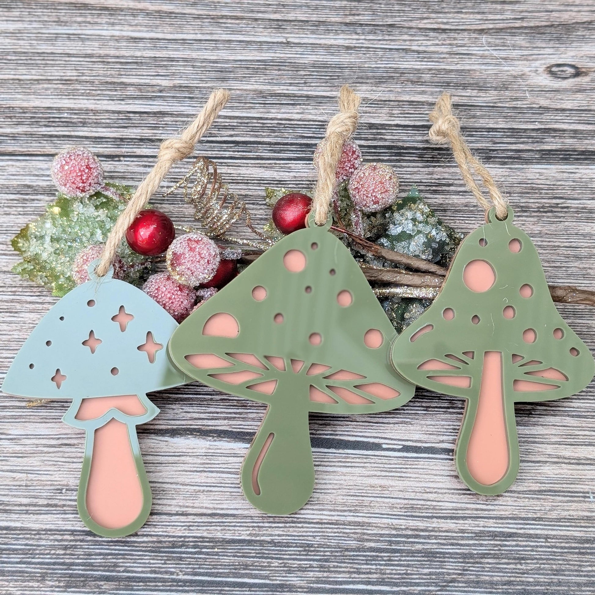 Set of 3 Mushroom Ornaments