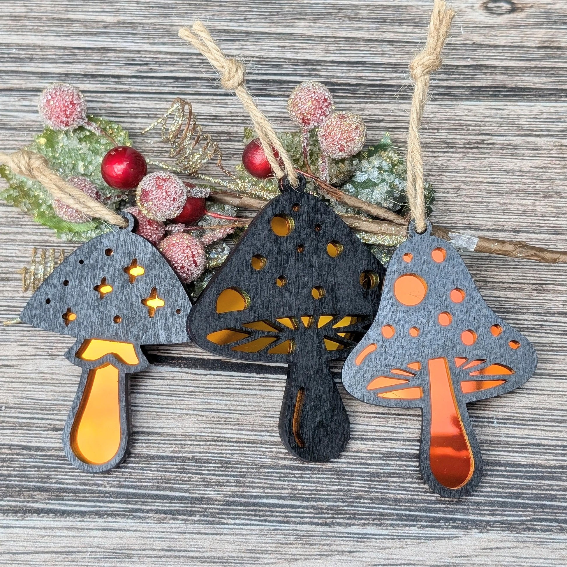 Set of 3 Mushroom Ornaments