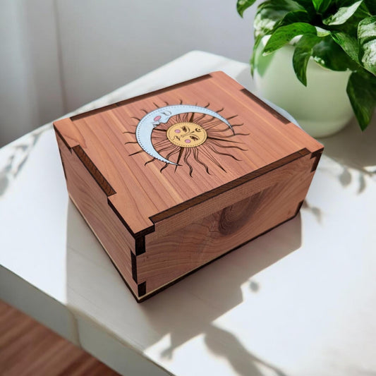 Custom Sun & Moon Wooden Display Box - Crystal Box- Curio Cabinet- Knick Knack Display - Printer Tray -Custom Organizer Display - Tarot Box