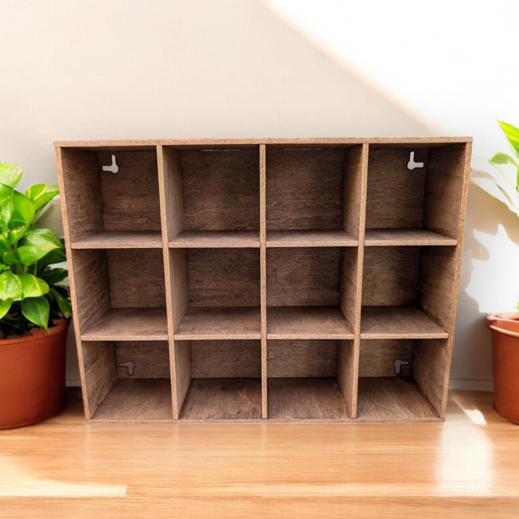 12 Compartment Wooden Display Shelf - 3.5x3.5 - Trinket Shelf - Curio Cabinet