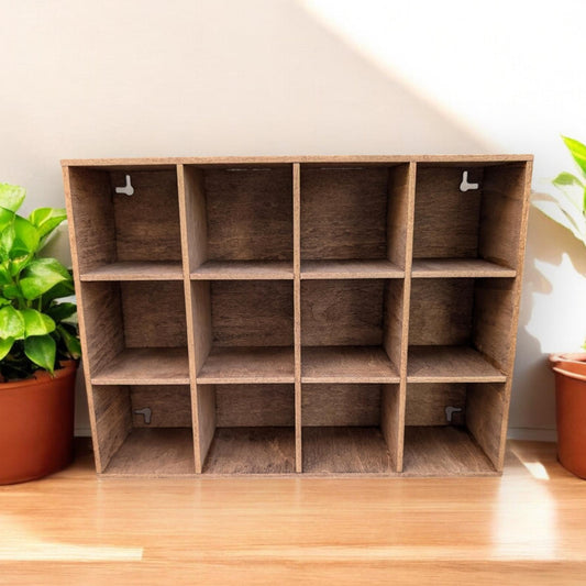 12 Compartment Wooden Display Shelf - 3.5x3.5 - Trinket Shelf - Curio Cabinet