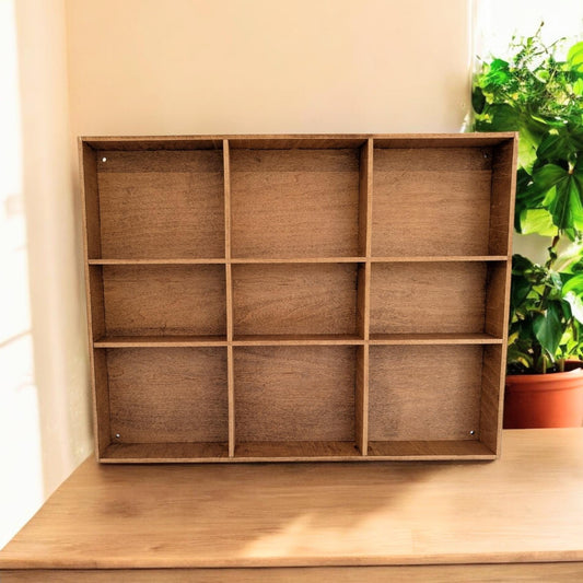 9 Compartment Wooden Display Shelf - Multiple Compartment Sizes - Trinket Shelf - Curio Cabinet