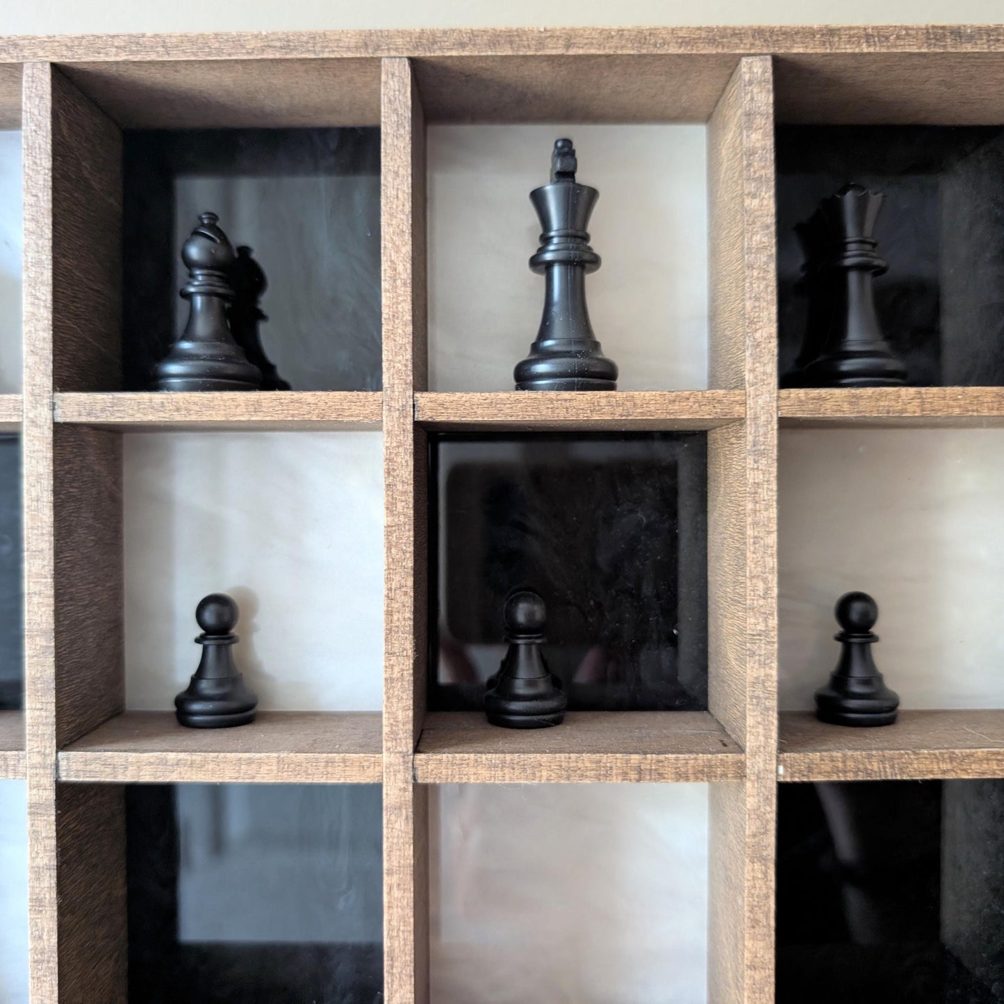 Wall mounted Chess Board Shadowbox- Standing Chess -Novelty Game Board - Gift for Him -Wooden Chess Board - Man Cave Decor -Miniature Chess