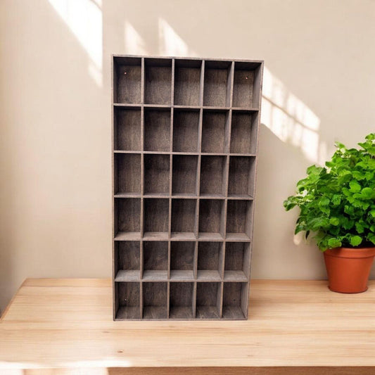 30 Compartment Wooden Display Shelf - 4x2.5 - Trinket Shelf - Curio Cabinet