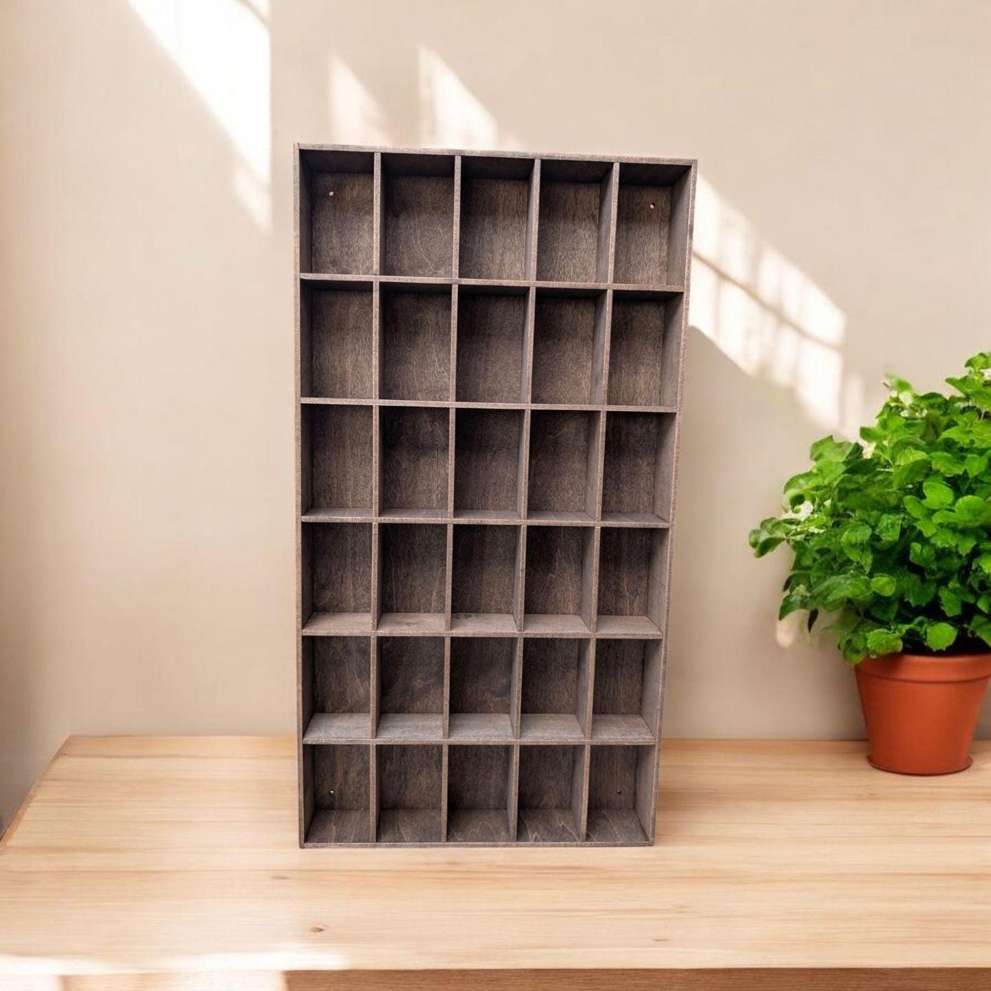 30 Compartment Wooden Display Shelf - 4x2.5 - Trinket Shelf - Curio Cabinet