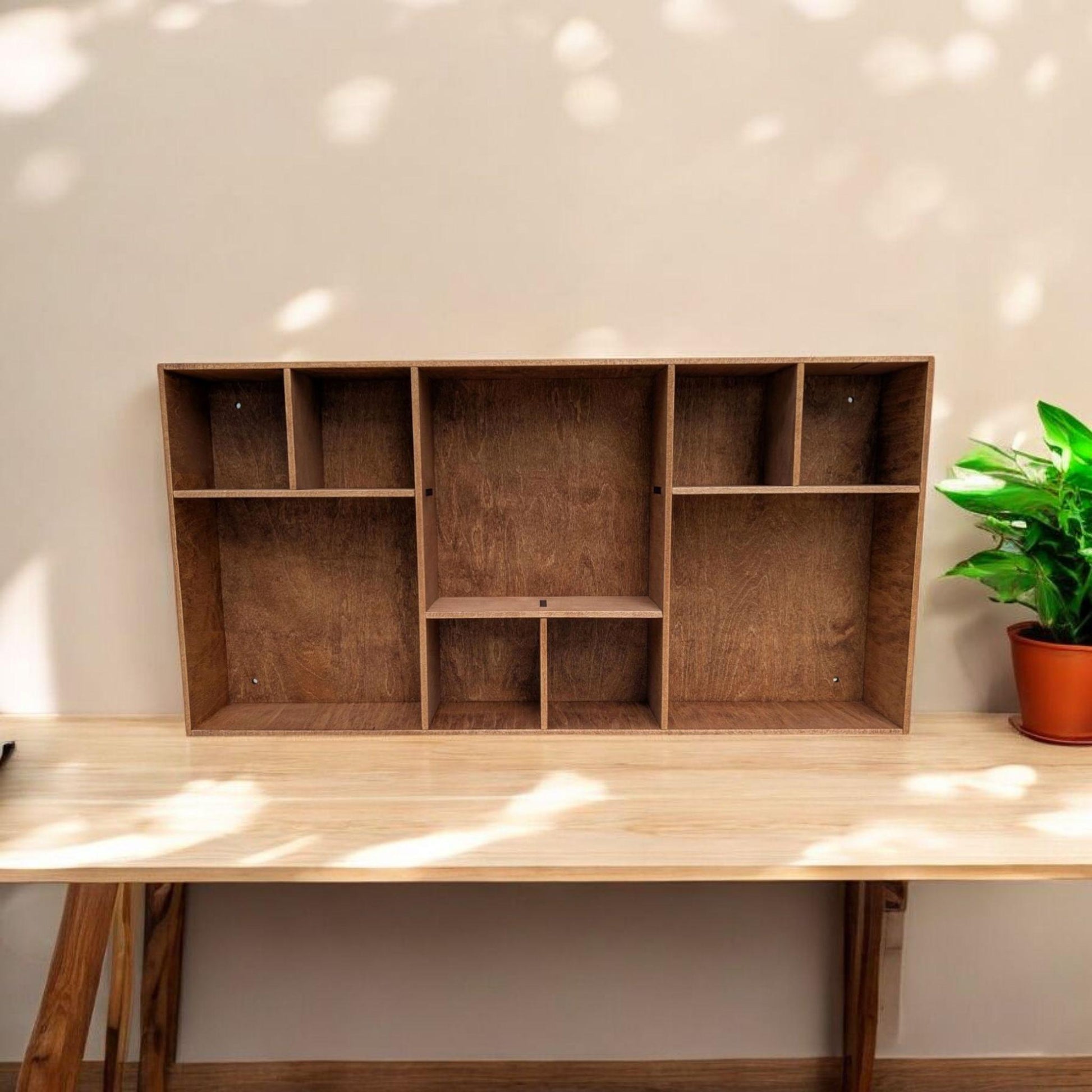 Multi Compartment Wooden Display Shelf-Crystal Display Shelf-Curio Cabinet- Knick Knack Display - Printer Tray -Figure Organizer Display #40