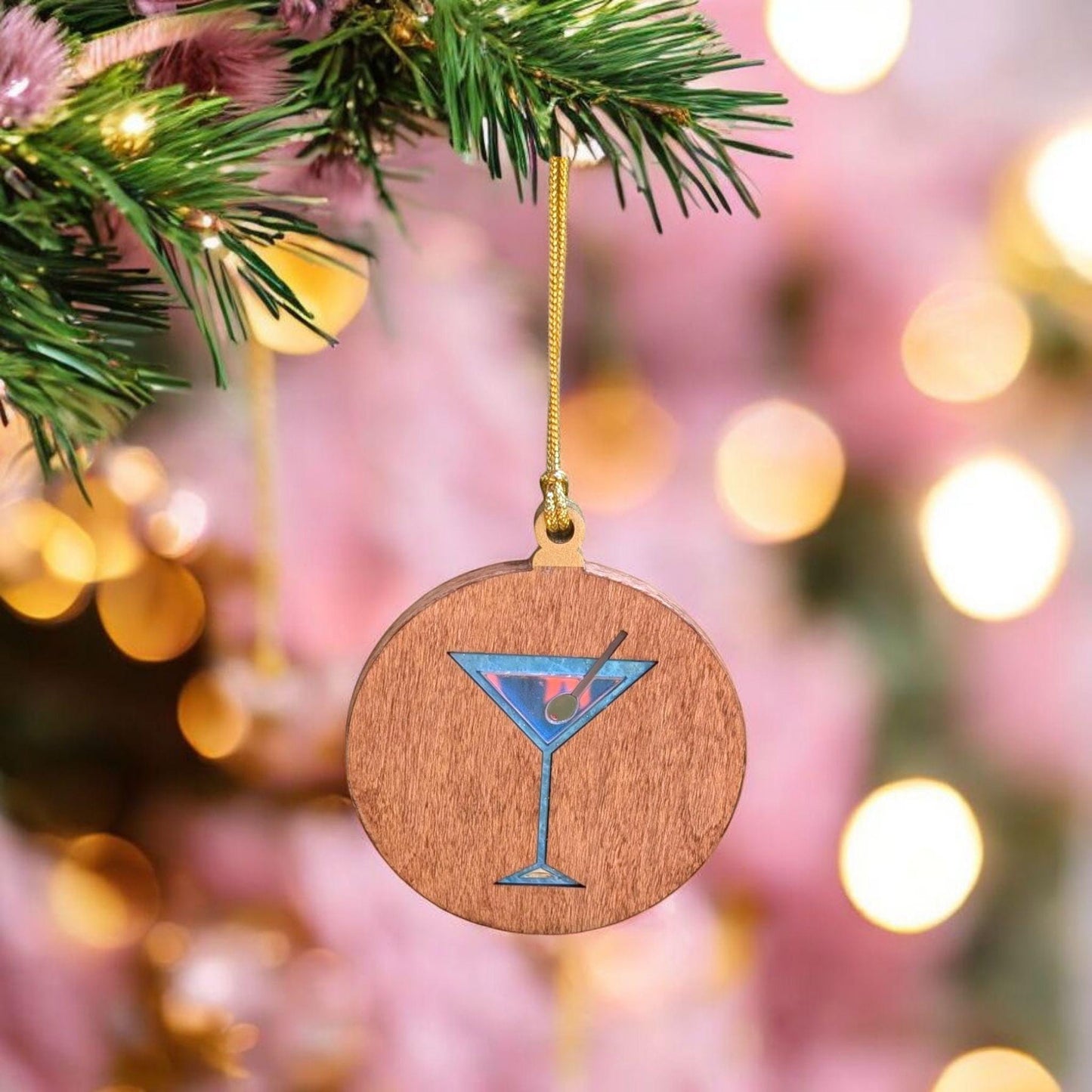 Custom Retro Martini Glass Christmas Ornament - Mid Century Modern Acrylic Inlay Ornament -Family Memory- Alcohol Gift Atomic Thank You Gift