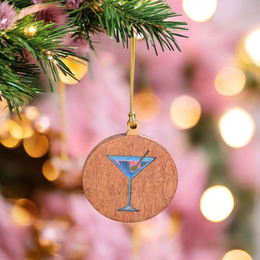 Custom Retro Martini Glass Christmas Ornament - Mid Century Modern Acrylic Inlay Ornament -Family Memory- Alcohol Gift Atomic Thank You Gift