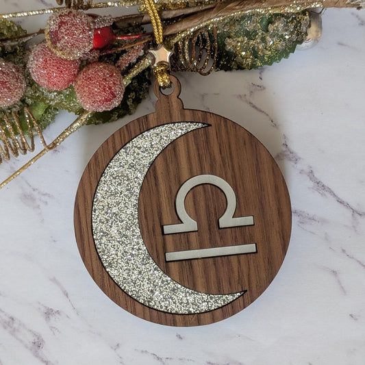 Personalized Libra Ornament | Walnut & Acrylic Zodiac Christmas Gift