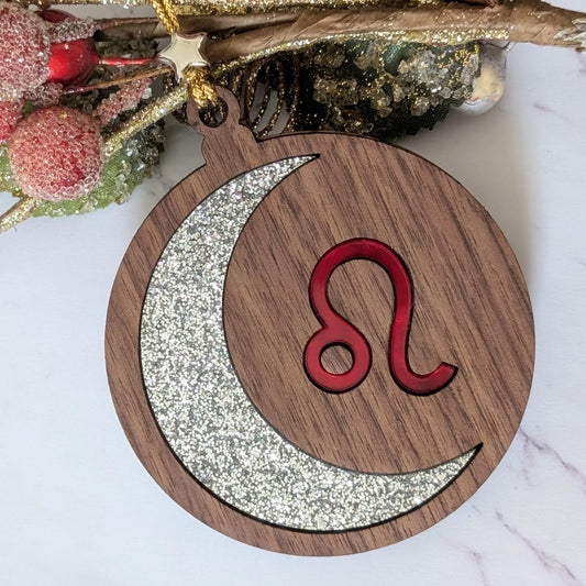Personalized Leo Ornament | Walnut & Acrylic Zodiac Christmas Gift