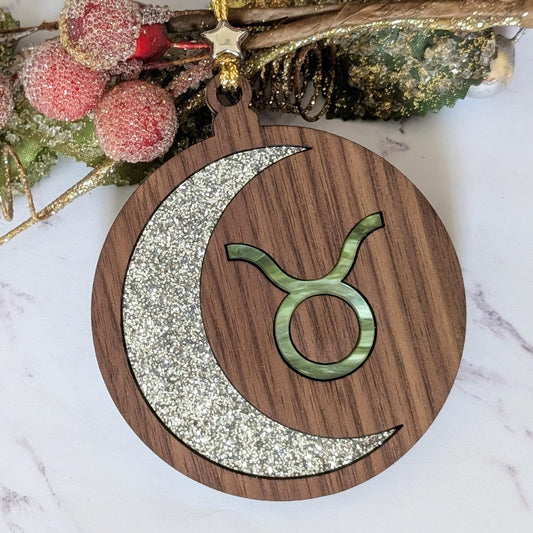 Personalized Taurus Ornament | Walnut & Acrylic Zodiac Christmas Gift
