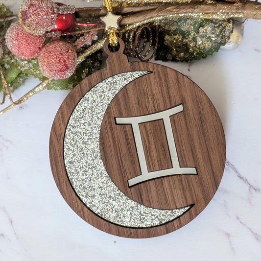 Personalized Gemini Ornament | Walnut & Acrylic Zodiac Christmas Gift