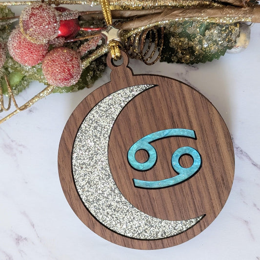 Personalized Cancer Ornament | Walnut & Acrylic Zodiac Christmas Gift