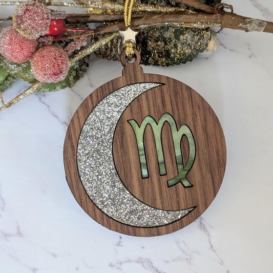 Personalized Virgo Ornament | Walnut & Acrylic Zodiac Christmas Gift