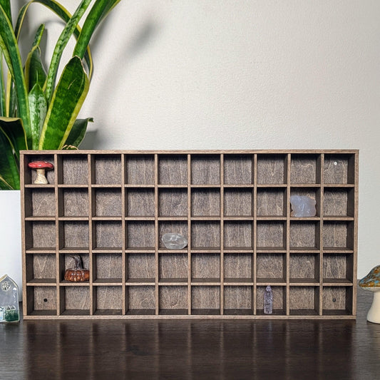 50 Compartment Wooden Display Shelf - 1.5x1.5 - Trinket Shelf - Curio Cabinet