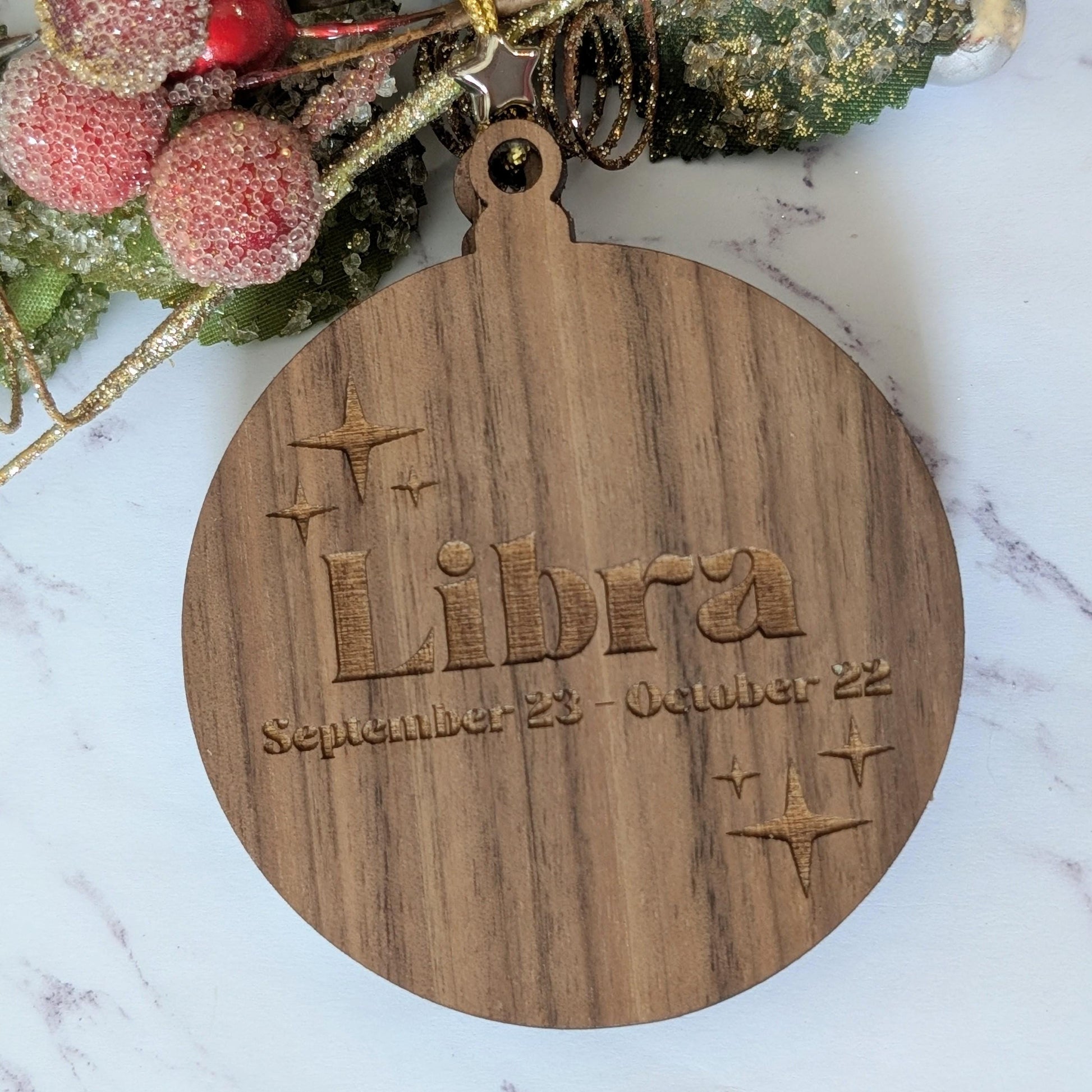Personalized Libra Ornament | Walnut & Acrylic Zodiac Christmas Gift