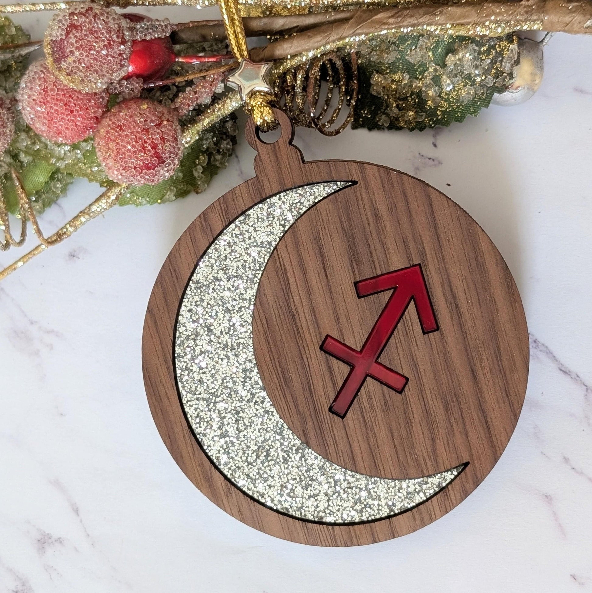 Personalized Sagittarius Ornament | Walnut & Acrylic Zodiac Christmas Gift