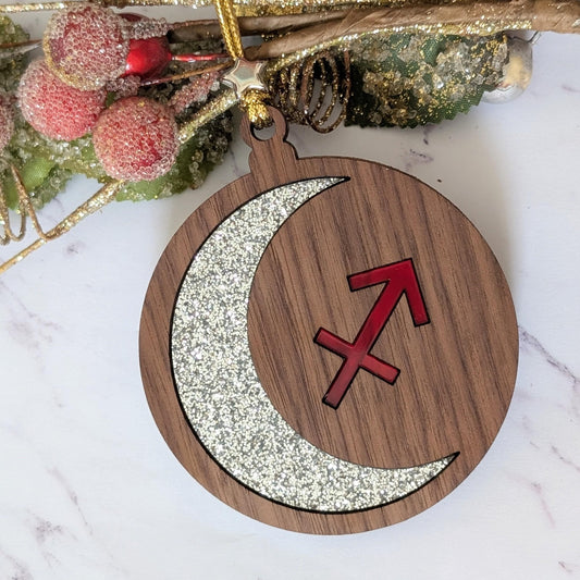 Personalized Sagittarius Ornament | Walnut & Acrylic Zodiac Christmas Gift