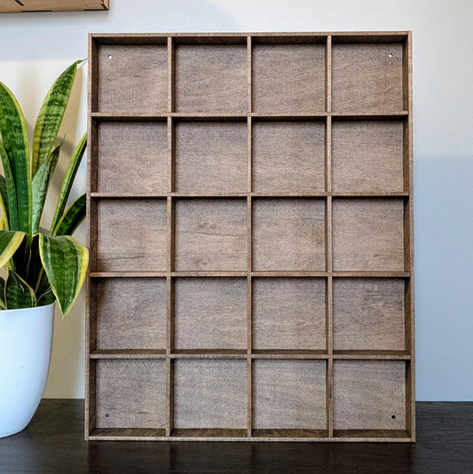 20 Compartment Wooden Display Shelf - 3.75x3.75 - Trinket Shelf - Curio Cabinet