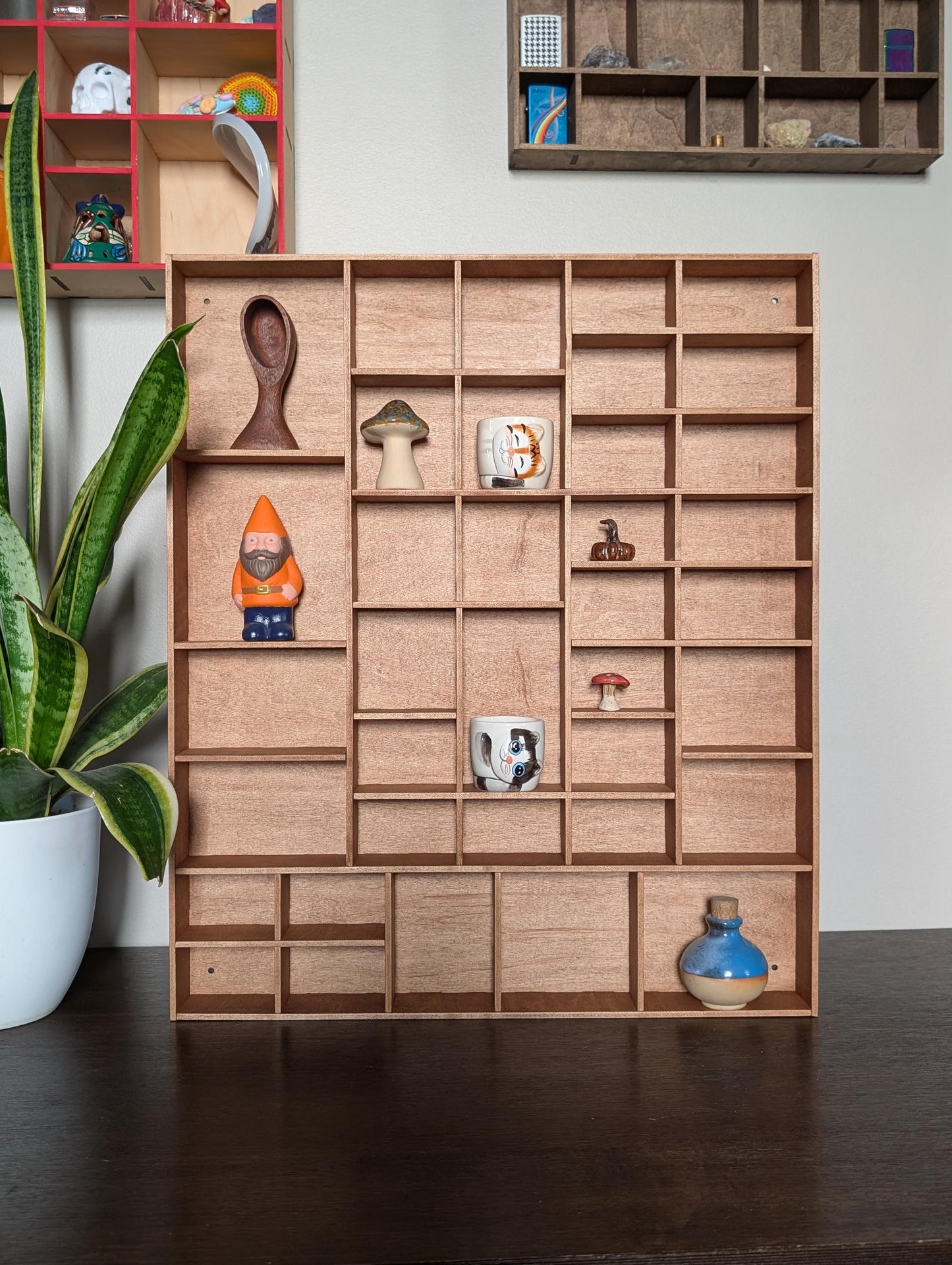 Shadow Box Wooden Display Shelf - Wall Cubby Shelf - Multiple Compartment Sizes - #45 - Trinket Shelf - Curio Cabinet