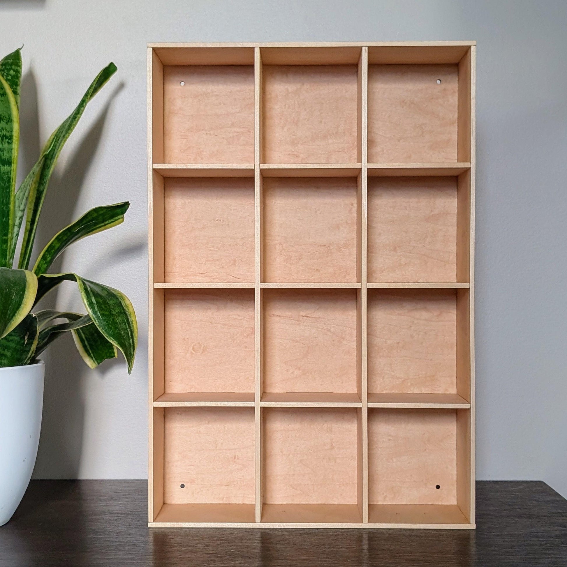 12 Compartment Wooden Display Shelf - 4x4.5 - Trinket Shelf - Curio Cabinet