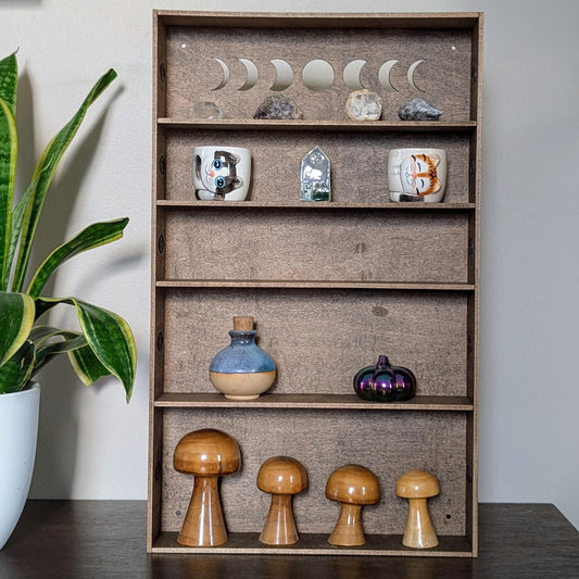 Shadow Box Wooden Display Shelf - Wall Cubby Shelf - Moon Phase Shelf - Trinket Shelf - Curio Cabinet
